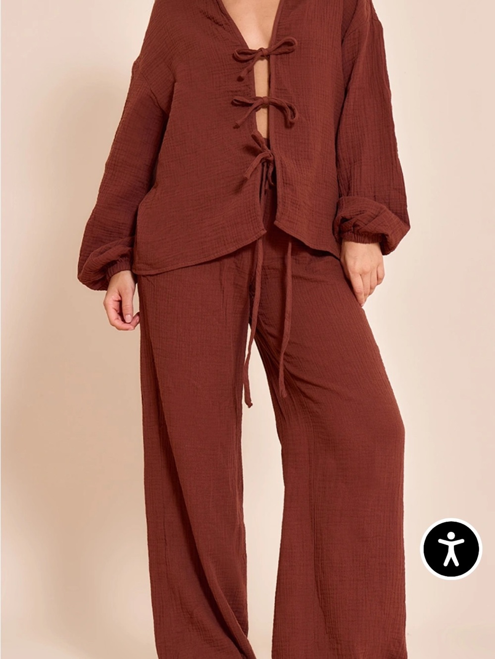 PrettyLittleThing Brown Tie-Front Long Sleeve Top